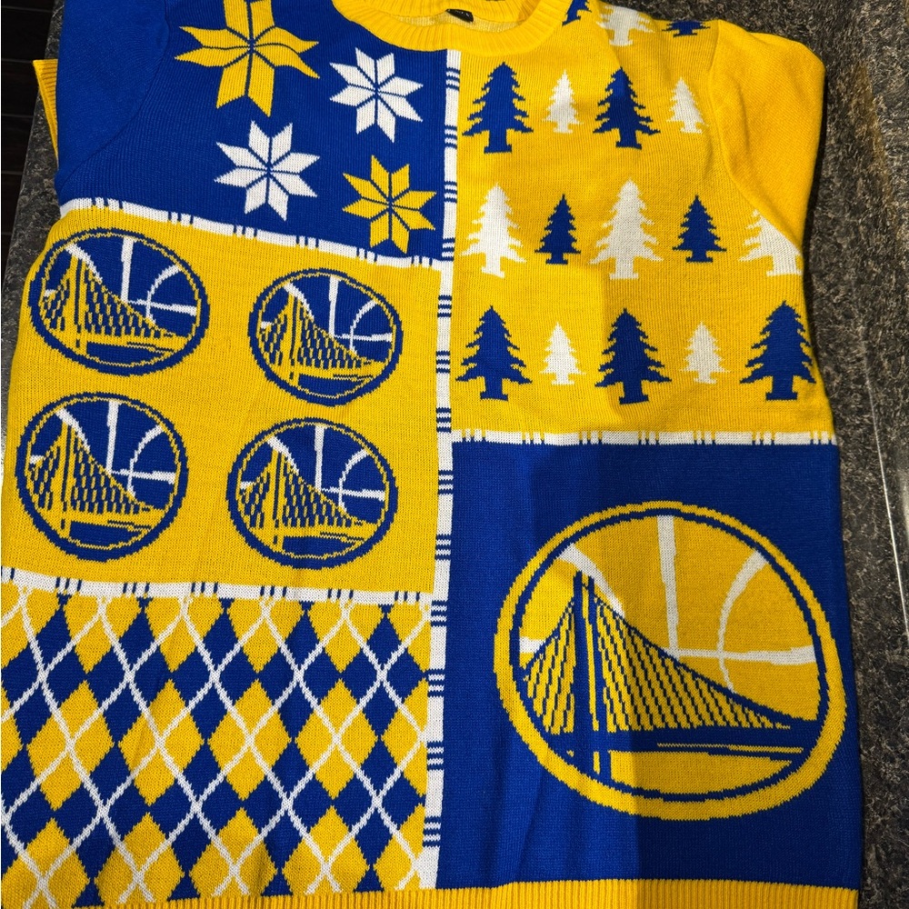 Golden State Warriors Knit Blue and Yellow Christmas Sweater
